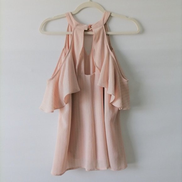 Candie's Womens Light Pink Cold Shoulder Ruffle Halter Blouse Top Size L - Picture 5 of 8
